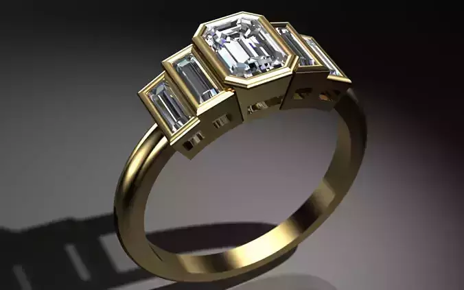 baguette ring - baguette diamond ring  - baguette emerald ring  3D print model