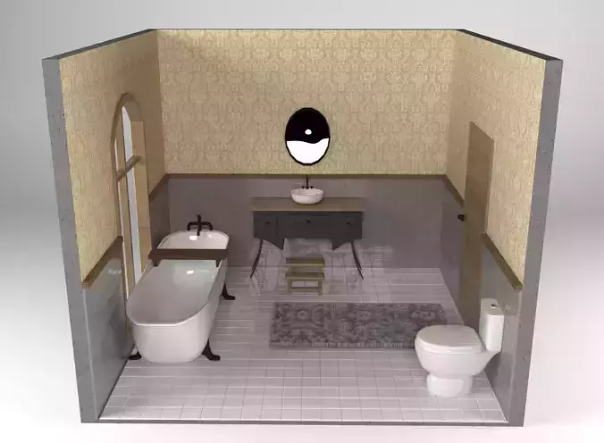 Retro Bathroom Low-poly 3D model