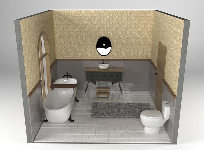 Retro Bathroom  Low-poly 3D model