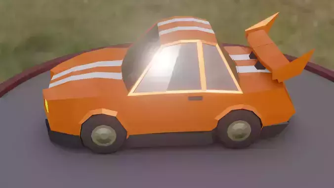 Car Lowpoly orange toy on table