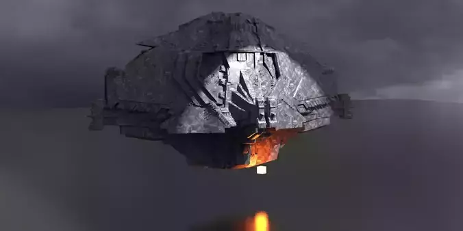 Sci-Fi Stealth Ship crashed Base City Floating