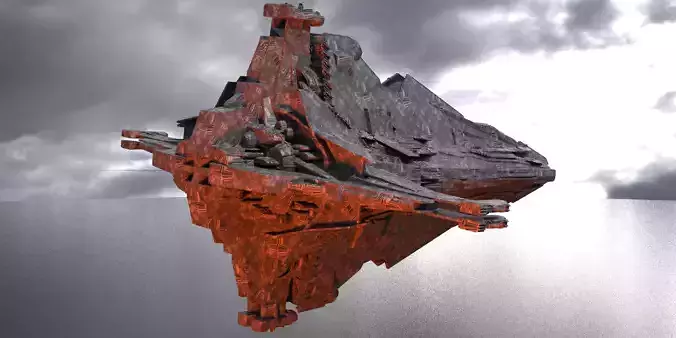 Sci-Fi Stealth Ship crashed Base City 2 3D model