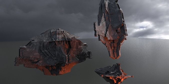 Hell scape Sci-fi Obelisk Ship 3 designs 3D model