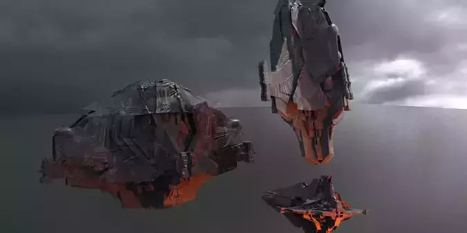 Hell scape Sci-fi Obelisk Ship 3 designs