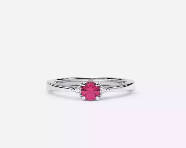 ZDR0185 engagement ring with ruby stone and diamonds 3D print model
