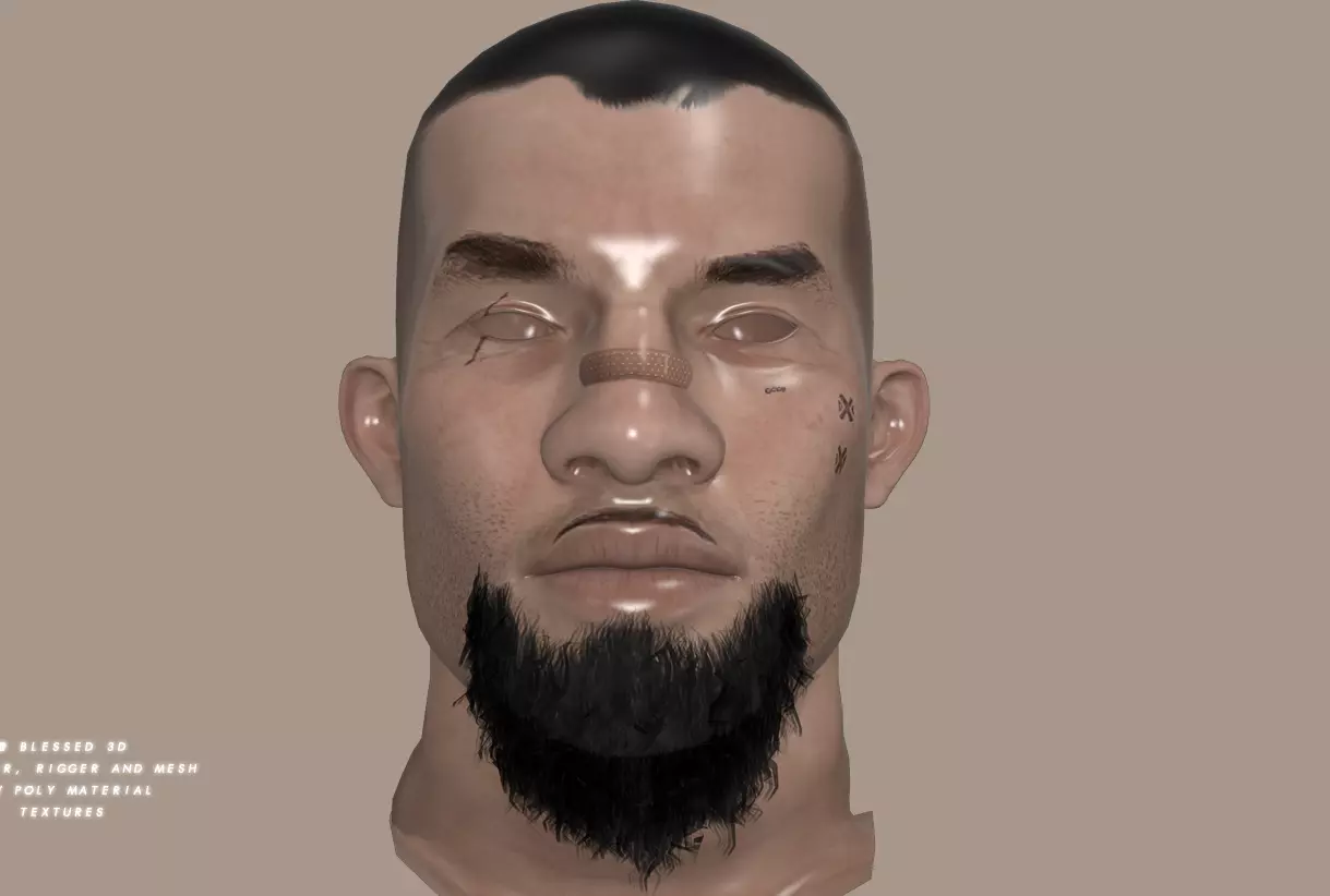 3DBlessed Male Mesh Head LowPoly Low-poly 3D model