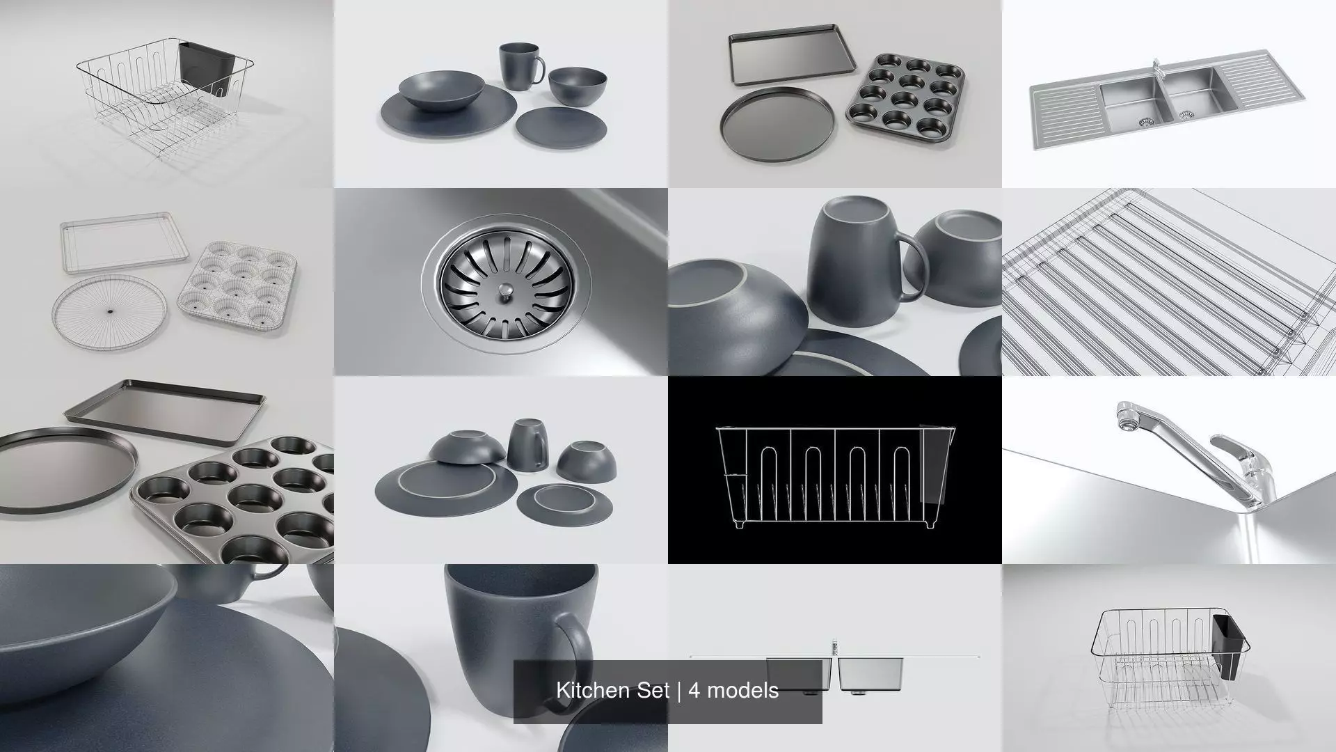 Kitchen Set sink with dishes and pans 3D Model Collection_1