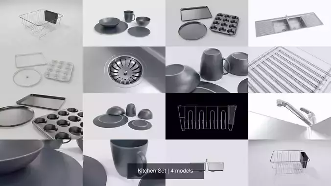 Kitchen Set sink with dishes and pans