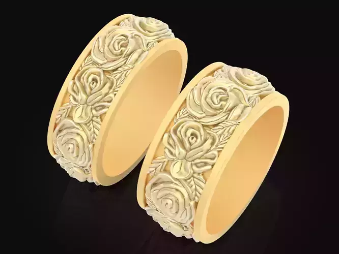 Carving Flower Rings Sculpture jewelry Gold silver