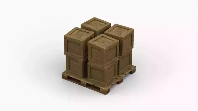 Stack of Wooden Crates on Cargo Pallet Low-poly 3D model