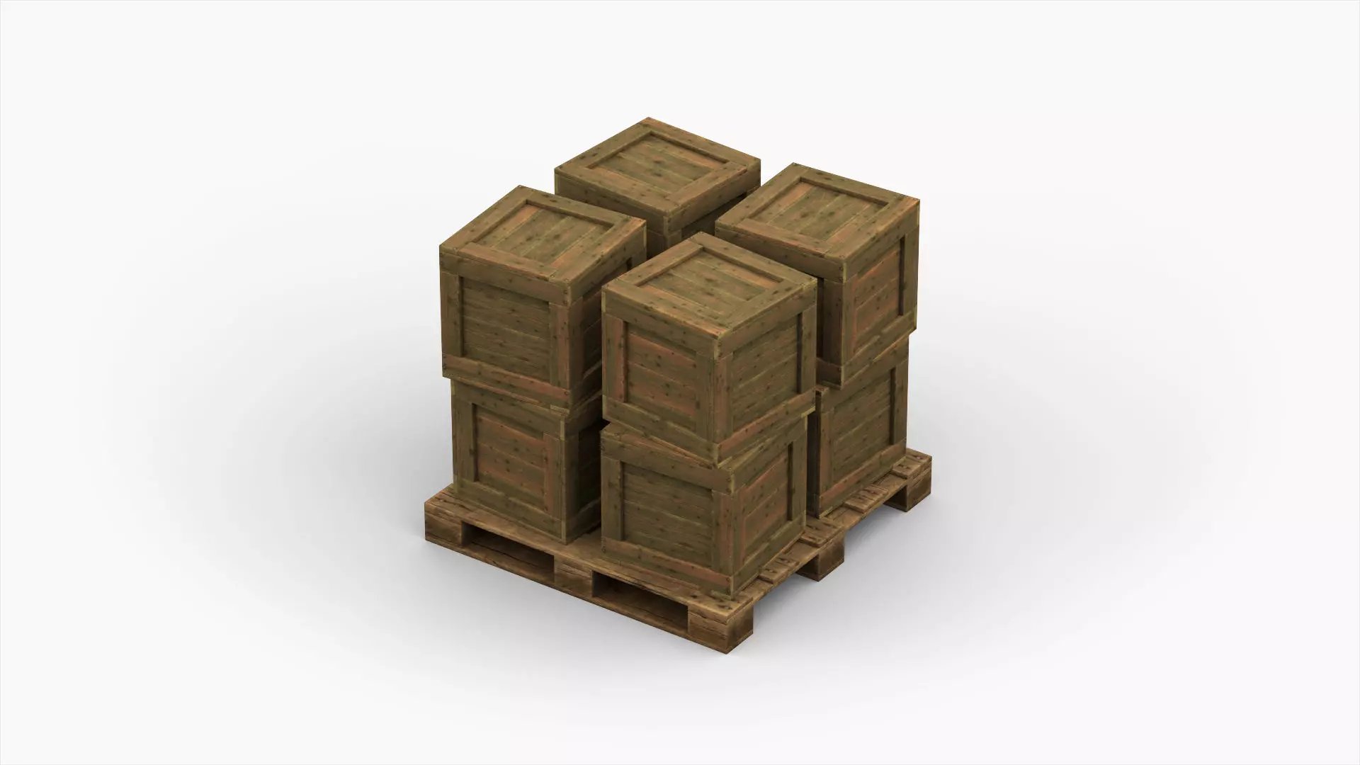 Stack of Wooden Crates on Cargo Pallet Low-poly 3D model_0