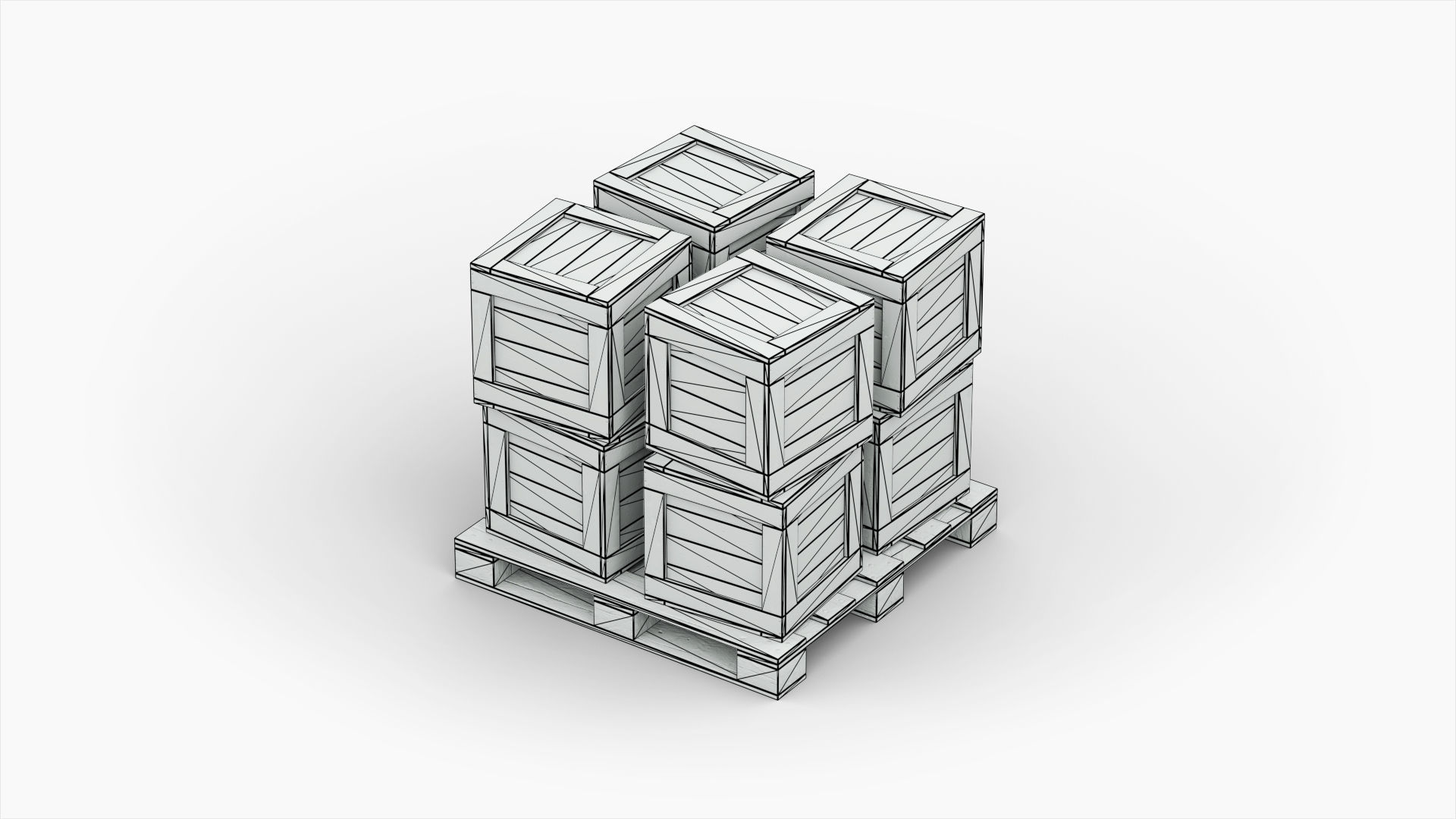 Stack of Wooden Crates on Cargo Pallet Low-poly 3D model_7