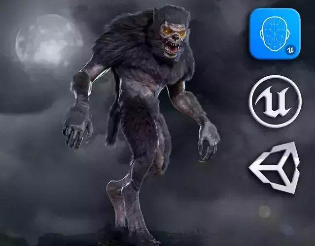 Werewolf humanoid creature Low-poly 3D model