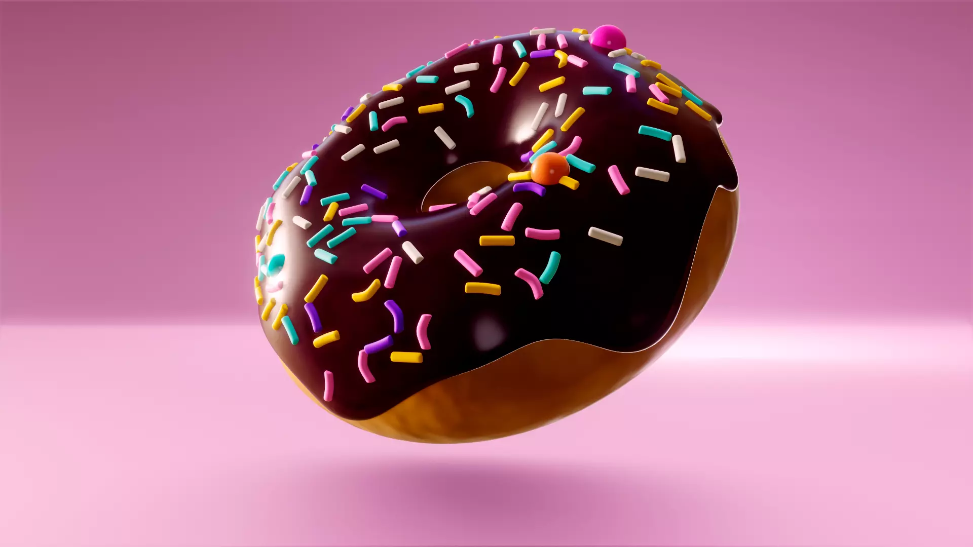 Chocolate donut with colorful sprinkles Low-poly 3D model_0