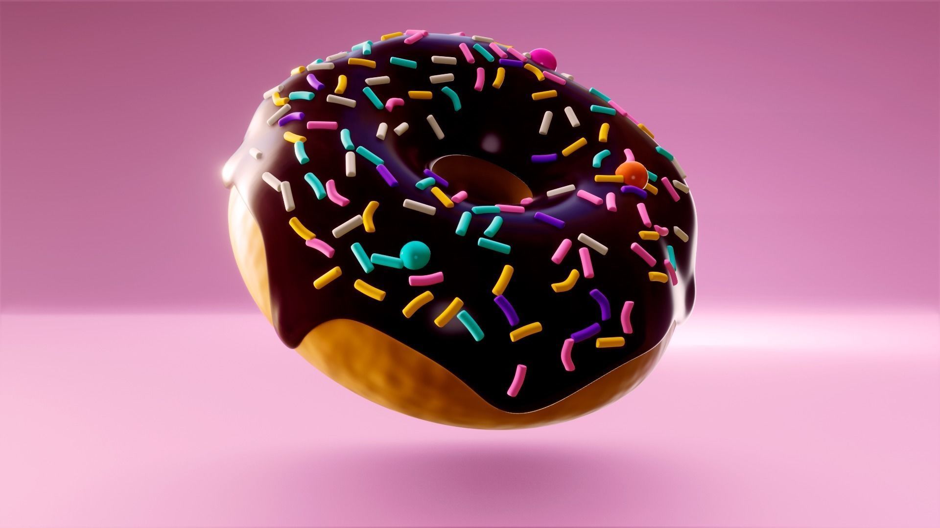 Chocolate donut with colorful sprinkles Low-poly 3D model_1