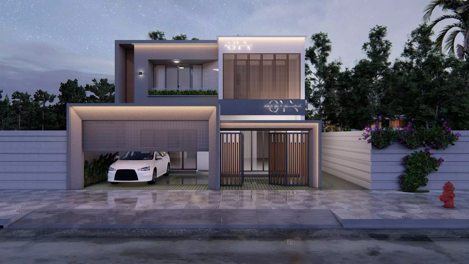 HOUSE modern with car parked 3D model_0
