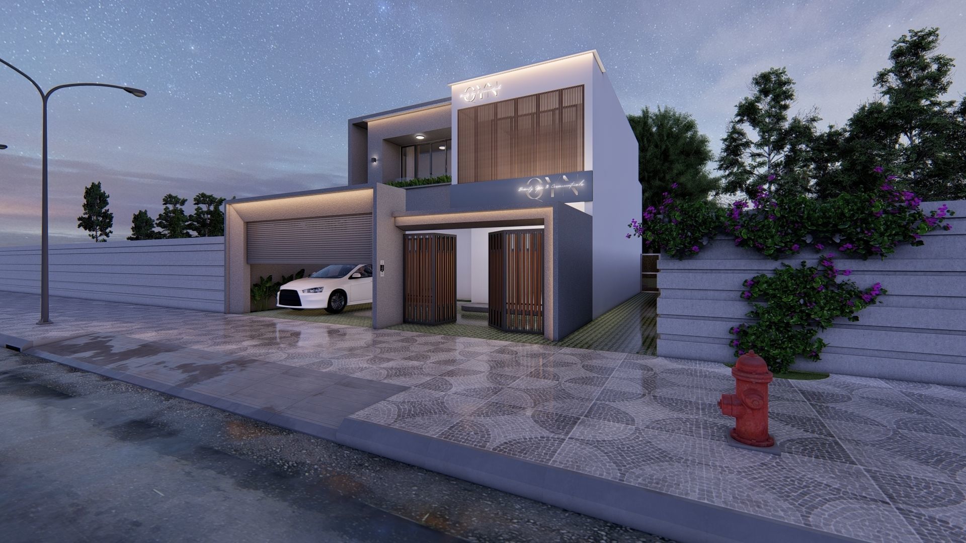 HOUSE modern with car parked 3D model_1