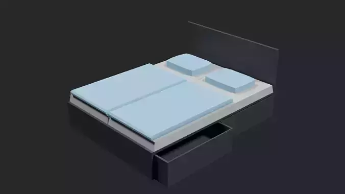 Lowpoly Doublebed bed with drawers