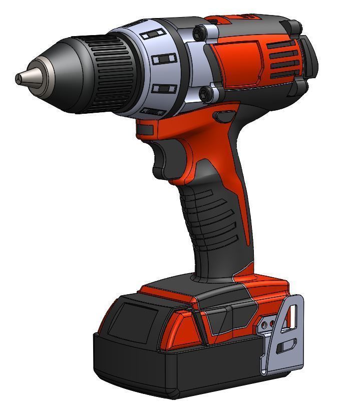 Milwaukee M18 Drill with Belt Clip and Battery 3D model_1
