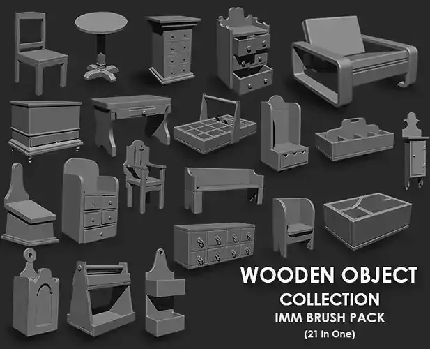 Wooden Object Collection IMM Brush Pack 21 in One