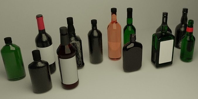 Alcohol Bottles Set Low-poly 3D model
