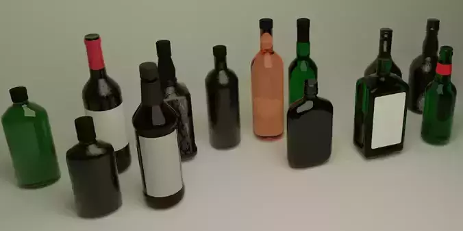 Alcohol Bottles Set Low-poly 3D model