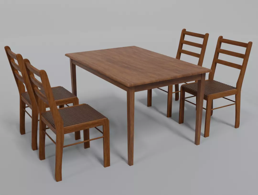 Wooden dining chair and table Free 3D model