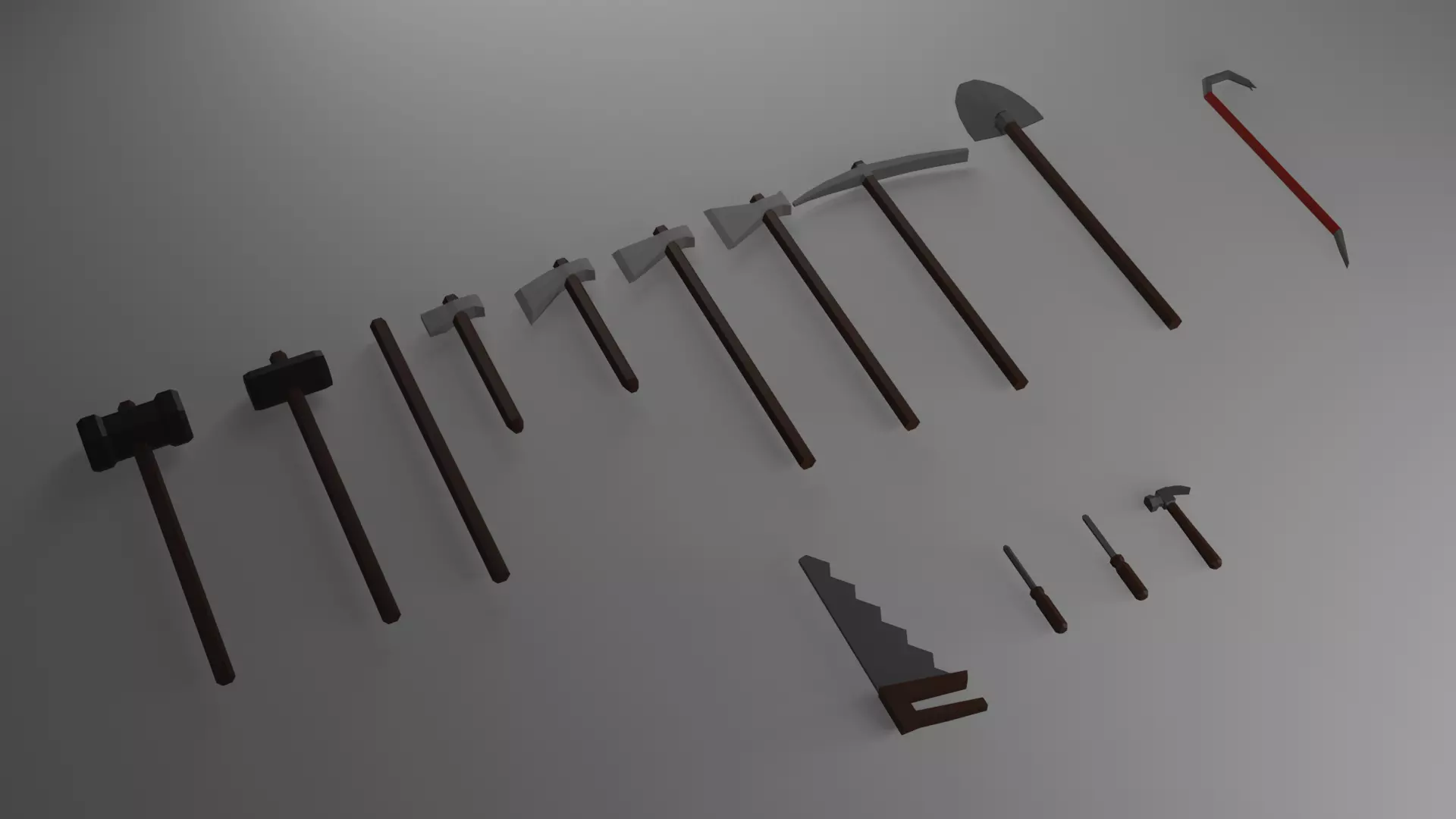 Low poly tools set of 3D model_0