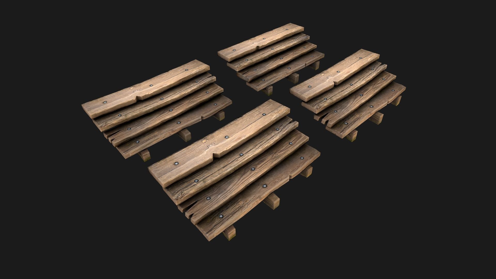Wooden Stairs Low-poly 3D model_7