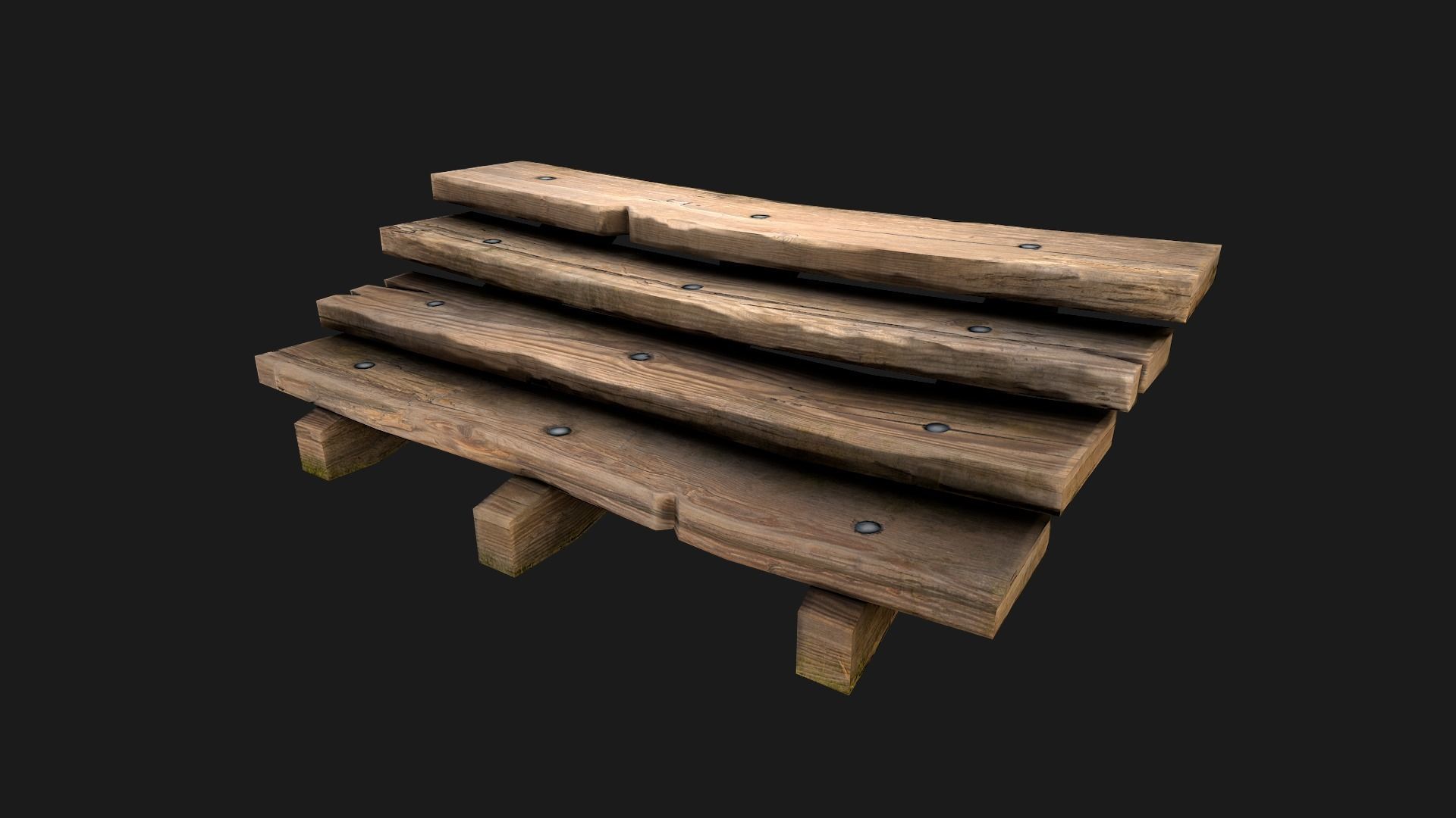 Wooden Stairs Low-poly 3D model_17