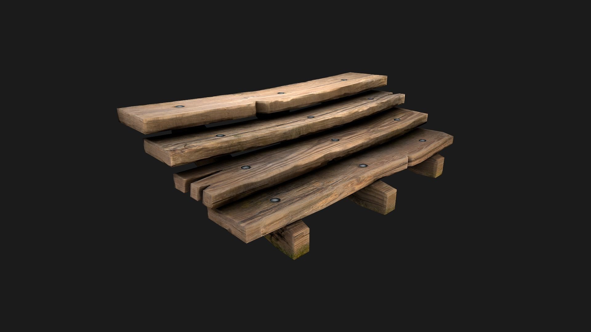 Wooden Stairs Low-poly 3D model_15