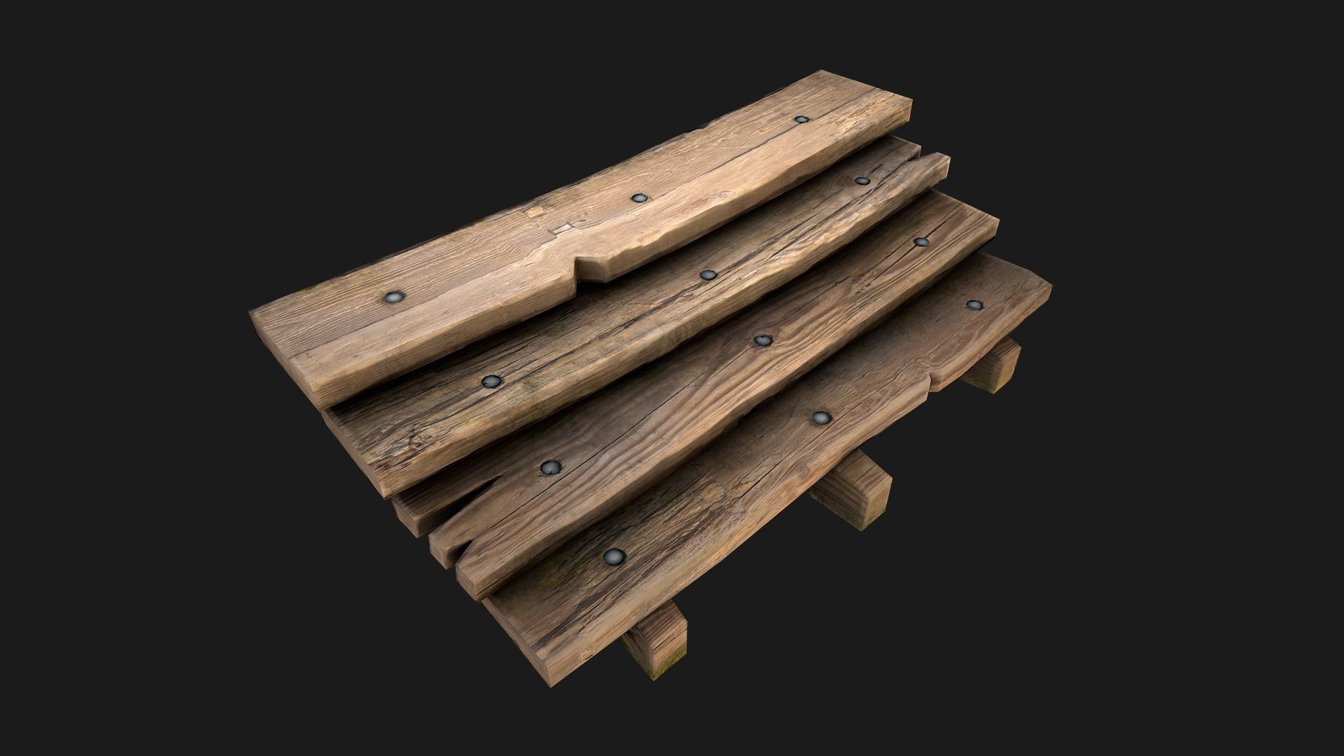Wooden Stairs Low-poly 3D model_14