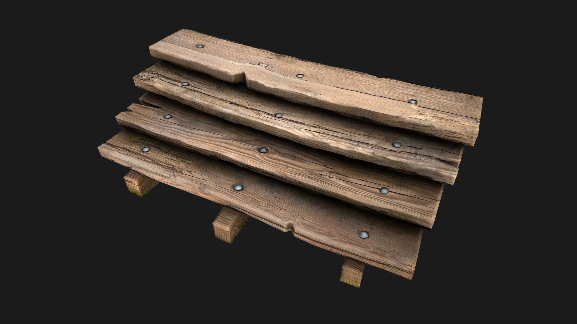 Wooden Stairs Low-poly 3D model_2