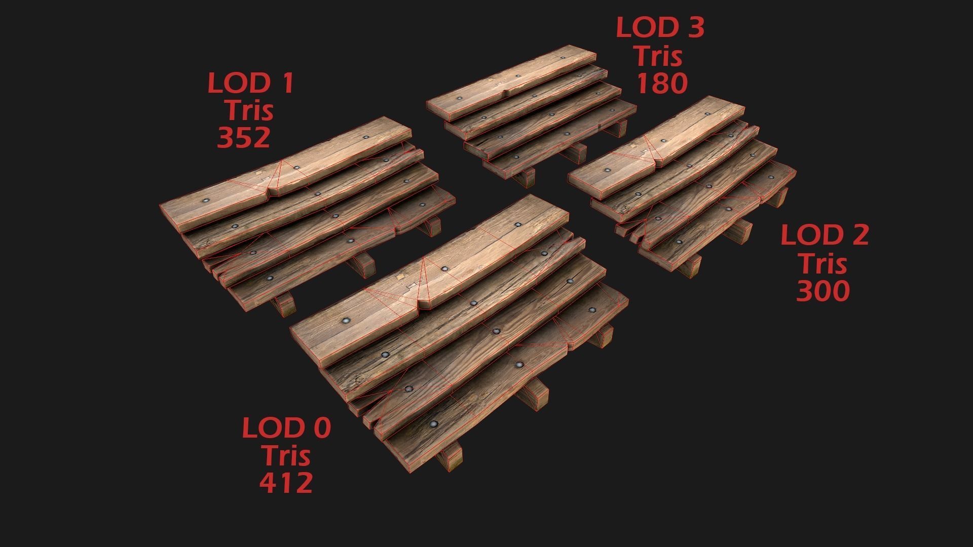 Wooden Stairs Low-poly 3D model_6