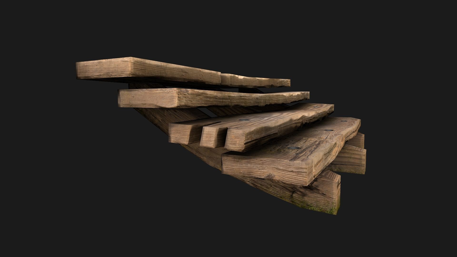 Wooden Stairs Low-poly 3D model_10
