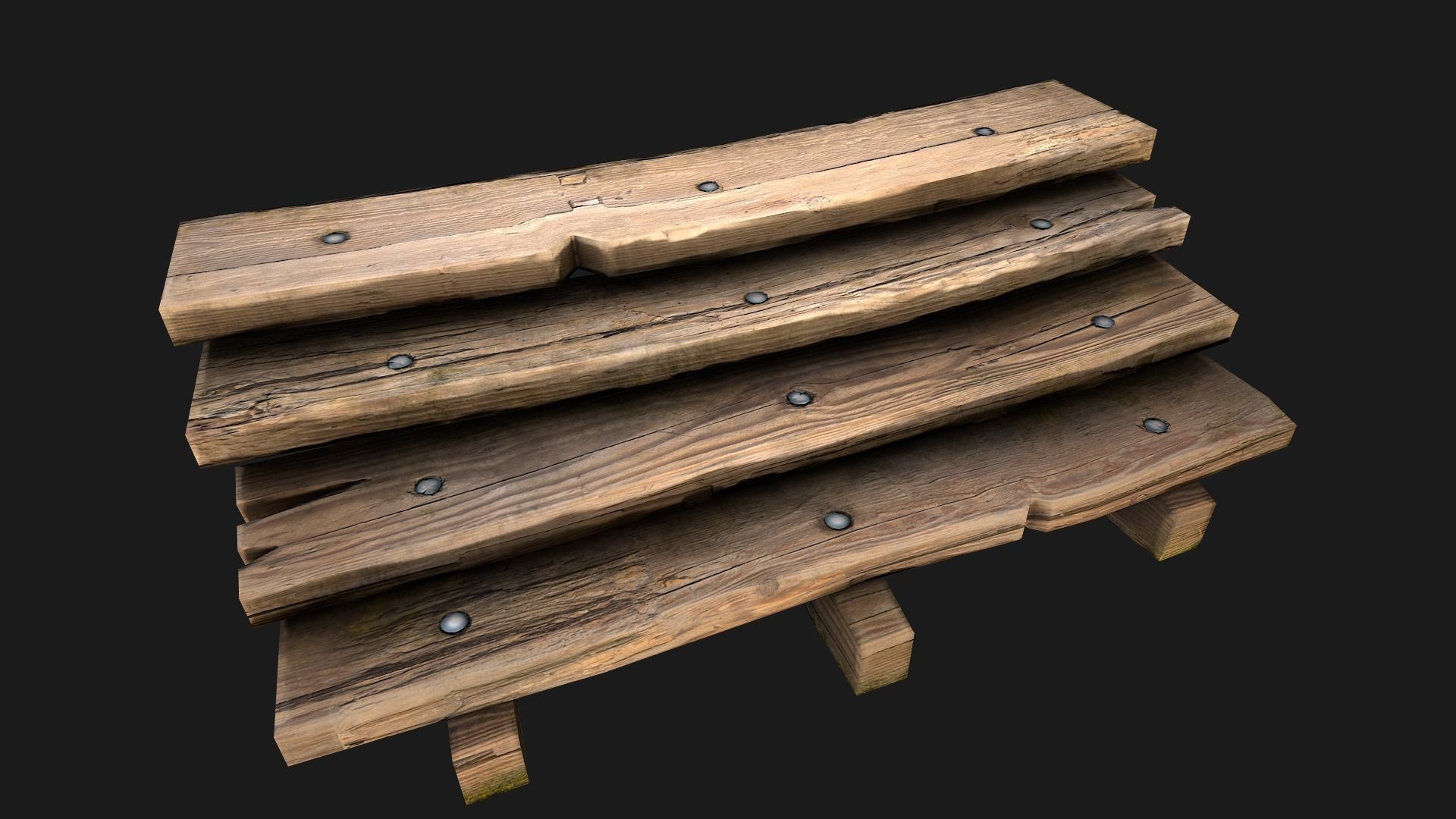 Wooden Stairs Low-poly 3D model_13