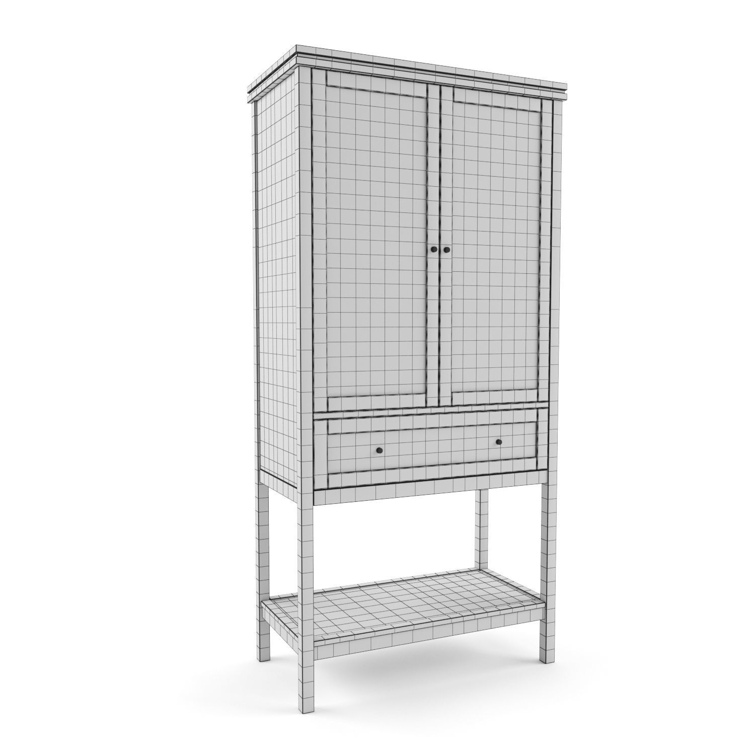 Gabin Chest Of Drawers In Solid Pine And Cane 3D model_1