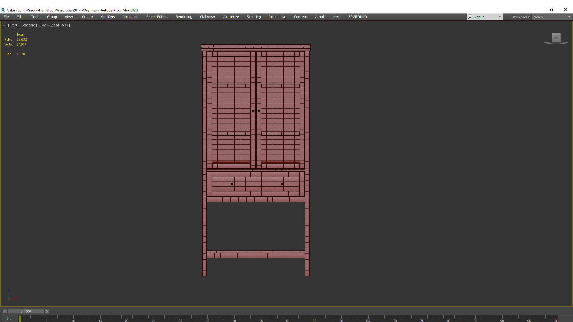 Gabin Chest Of Drawers In Solid Pine And Cane 3D model_6