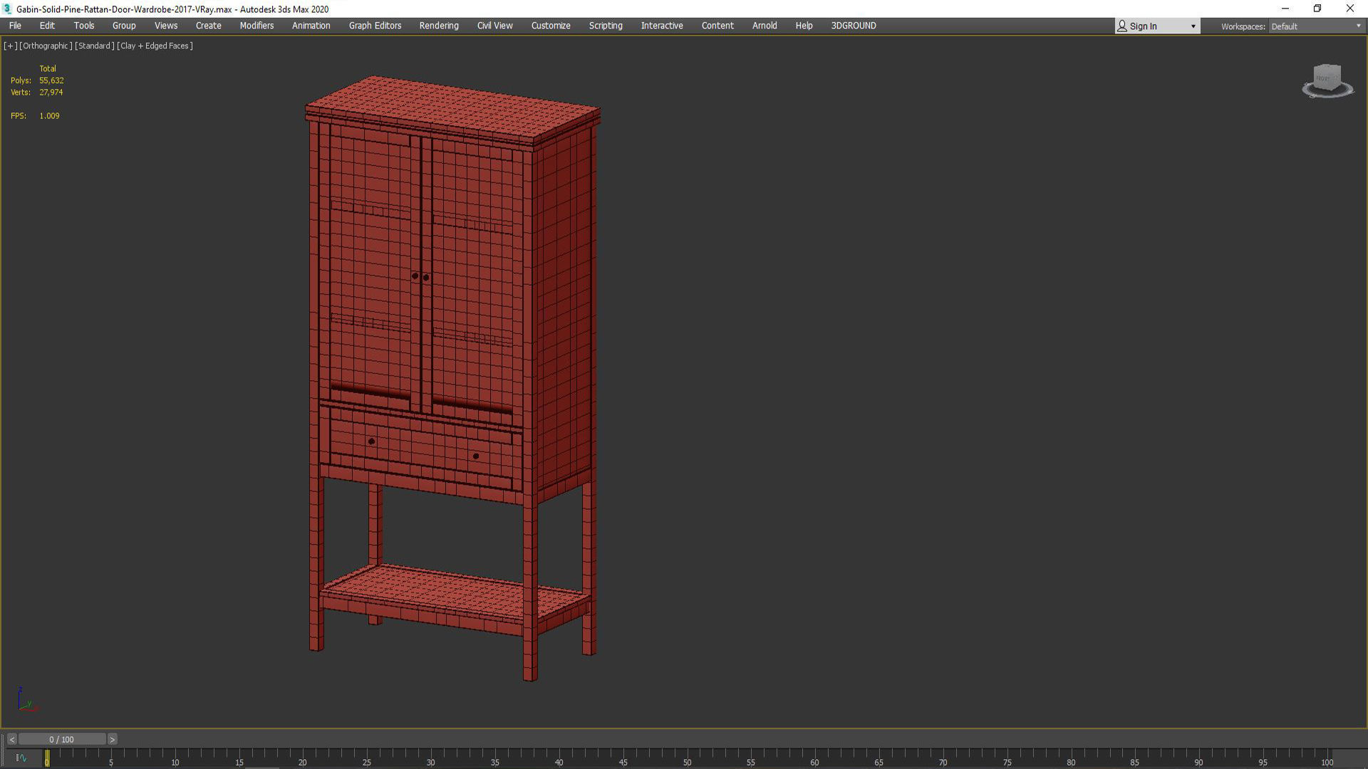 Gabin Chest Of Drawers In Solid Pine And Cane 3D model_5