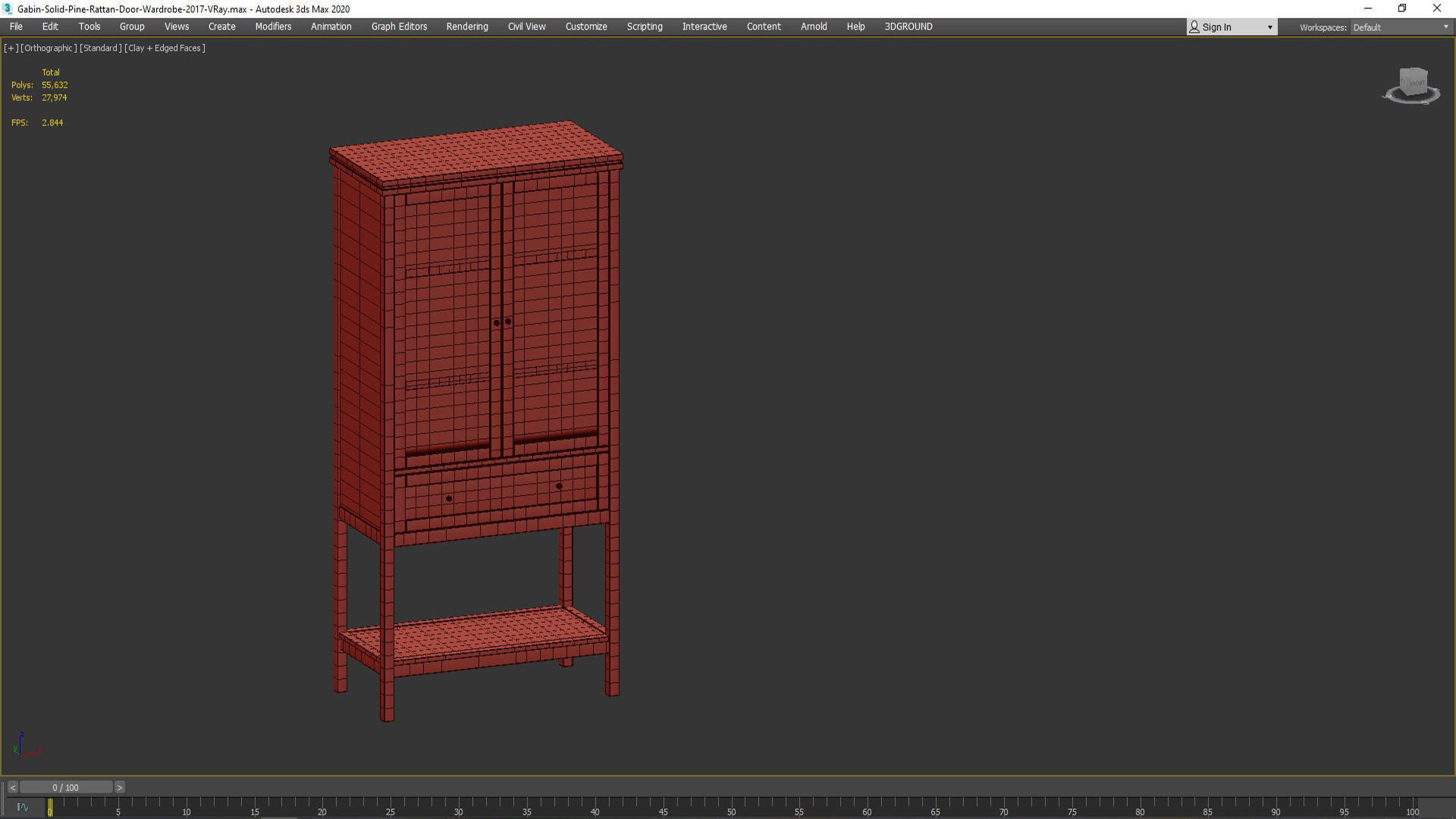 Gabin Chest Of Drawers In Solid Pine And Cane 3D model_2