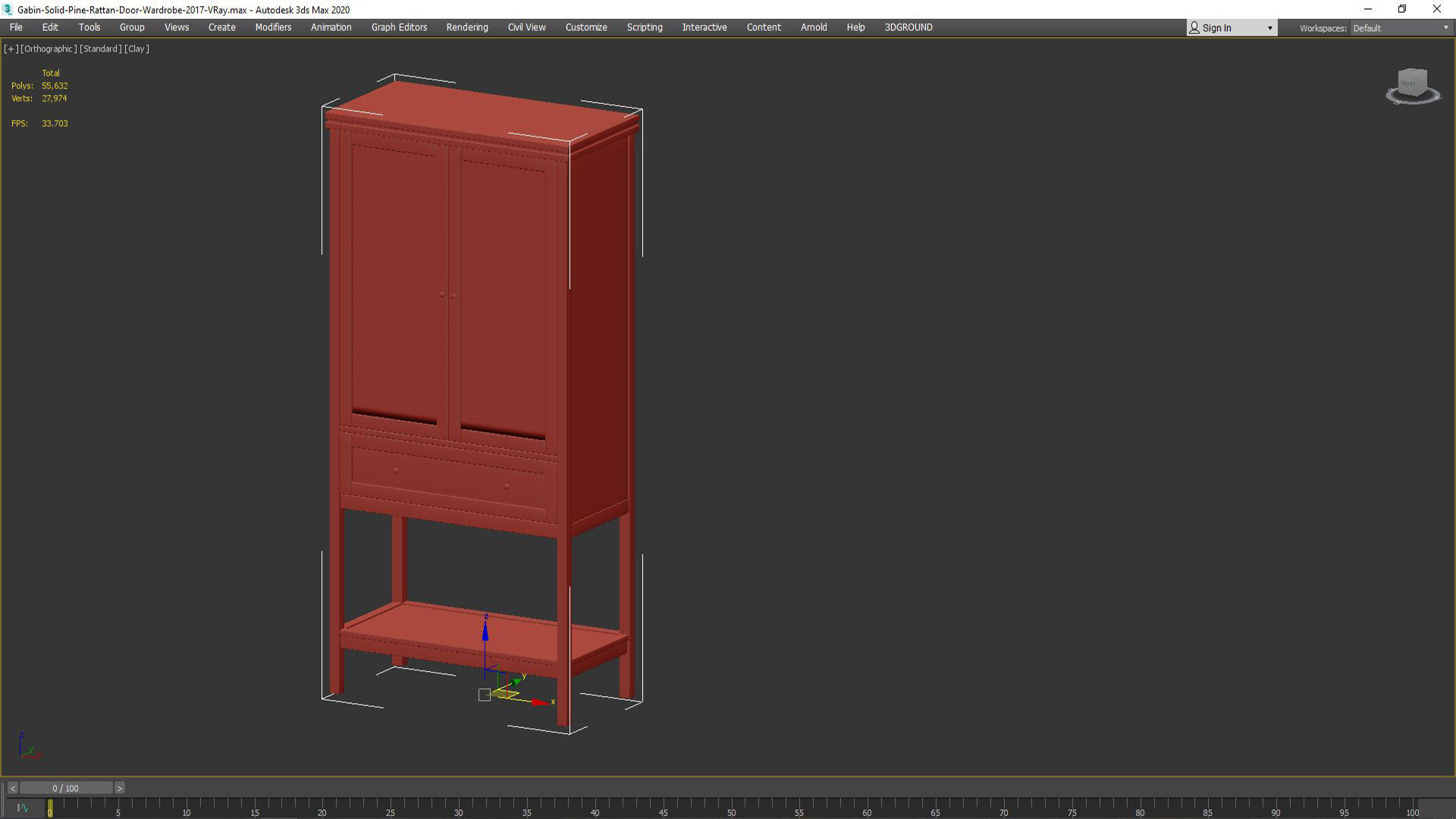 Gabin Chest Of Drawers In Solid Pine And Cane 3D model_4