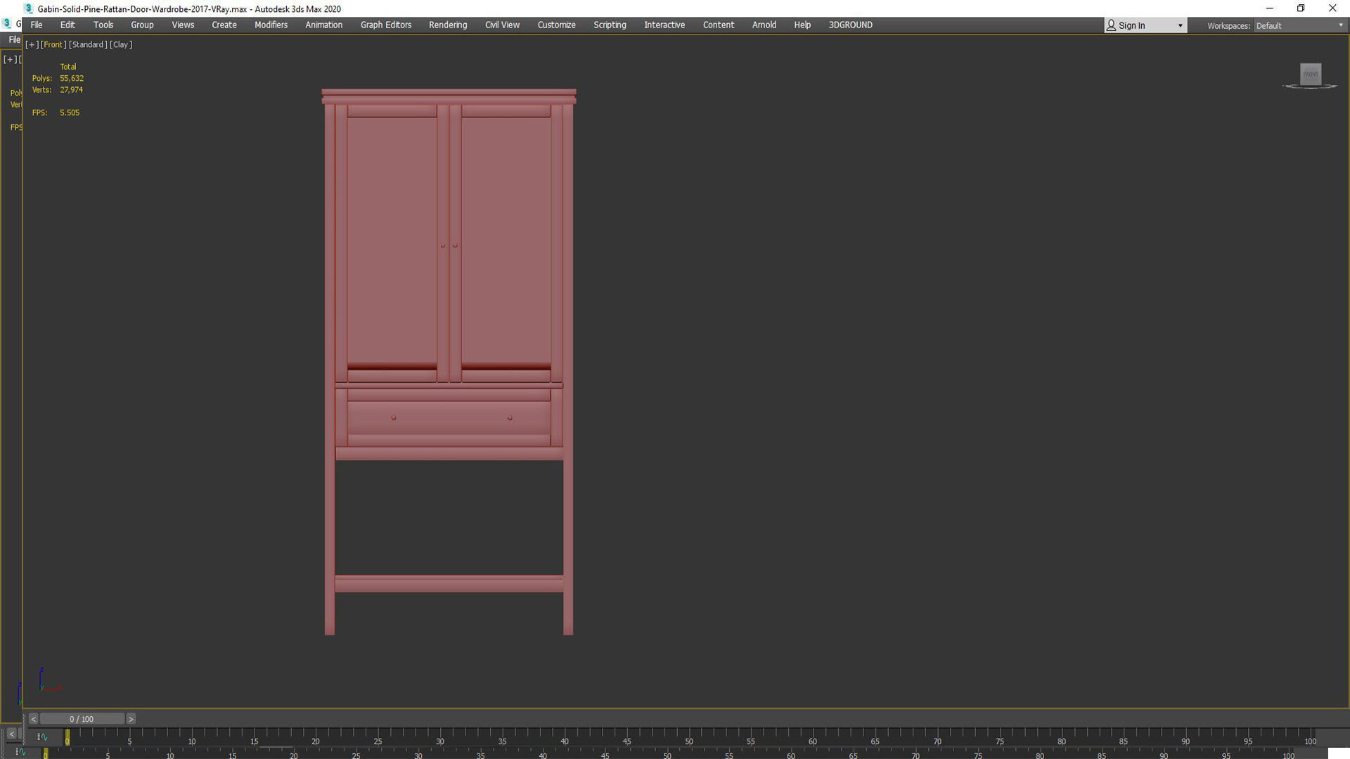 Gabin Chest Of Drawers In Solid Pine And Cane 3D model_3