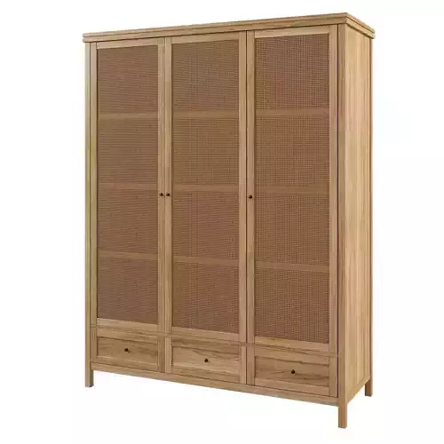 Gabin triple cabinet in solid pine and rattan