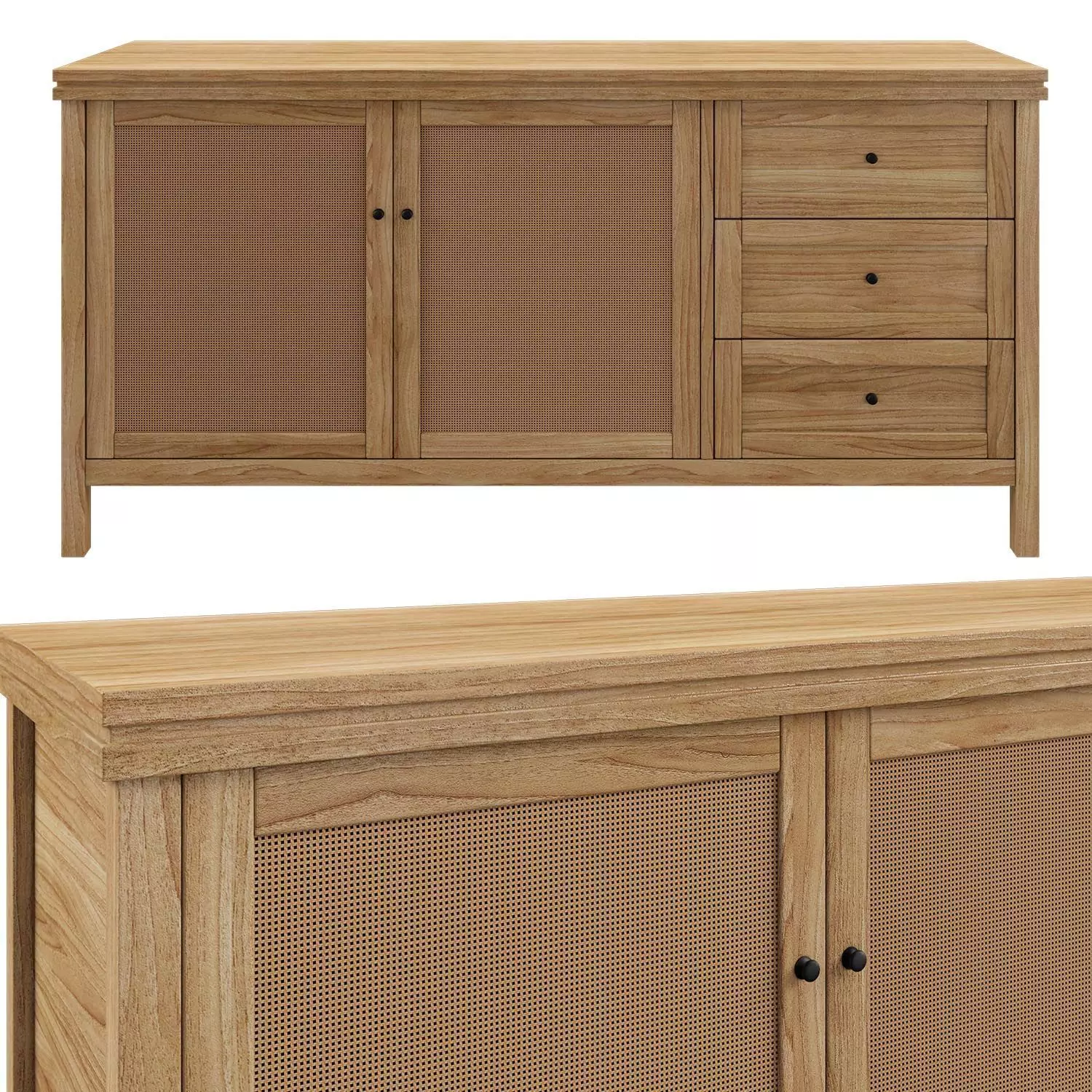 Sideboard Gabin made of pine and rattan 3D model_0