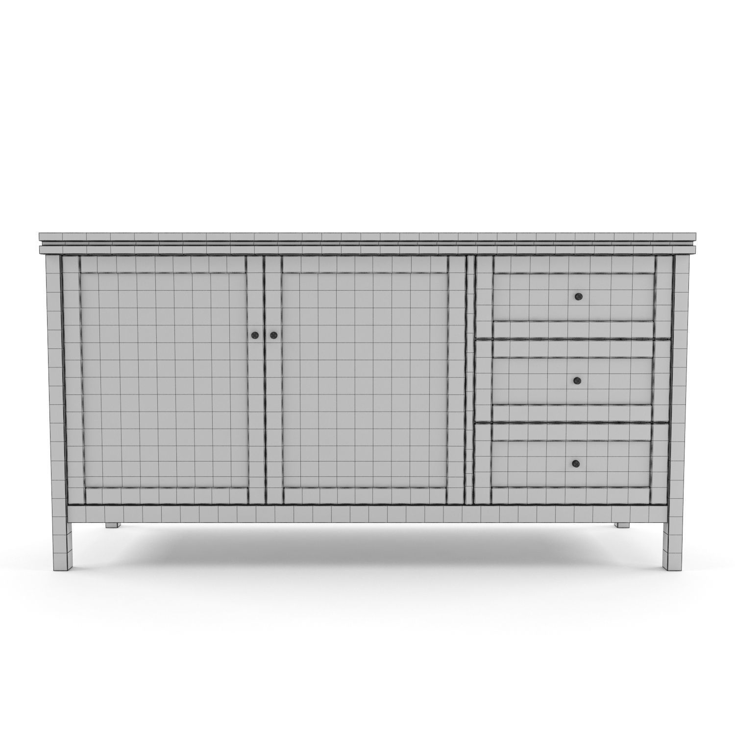 Sideboard Gabin made of pine and rattan 3D model_1