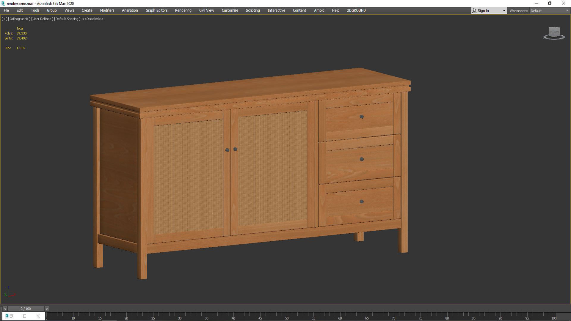 Sideboard Gabin made of pine and rattan 3D model_3