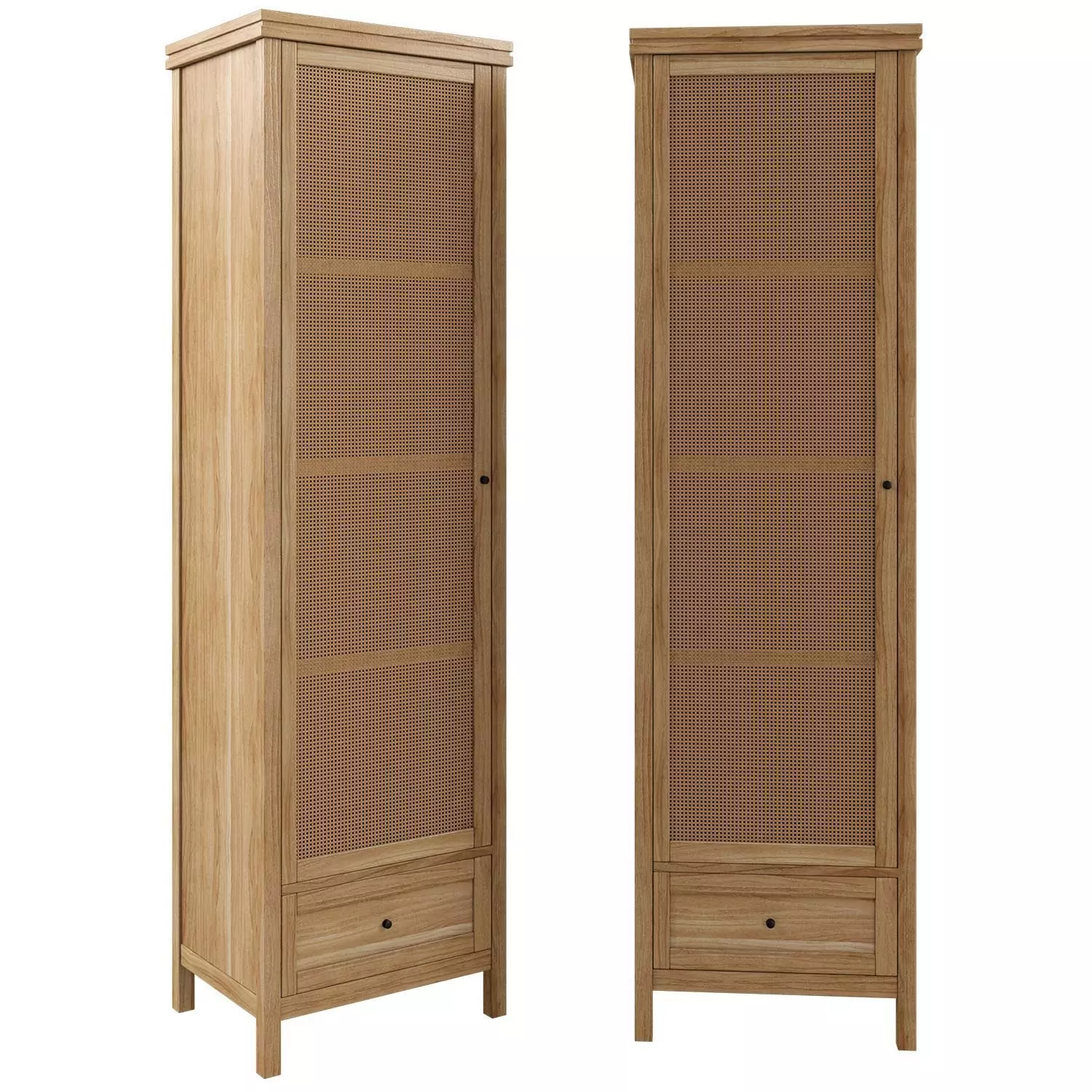 Gabin wardrobe in solid pine and rattan 3D model_0