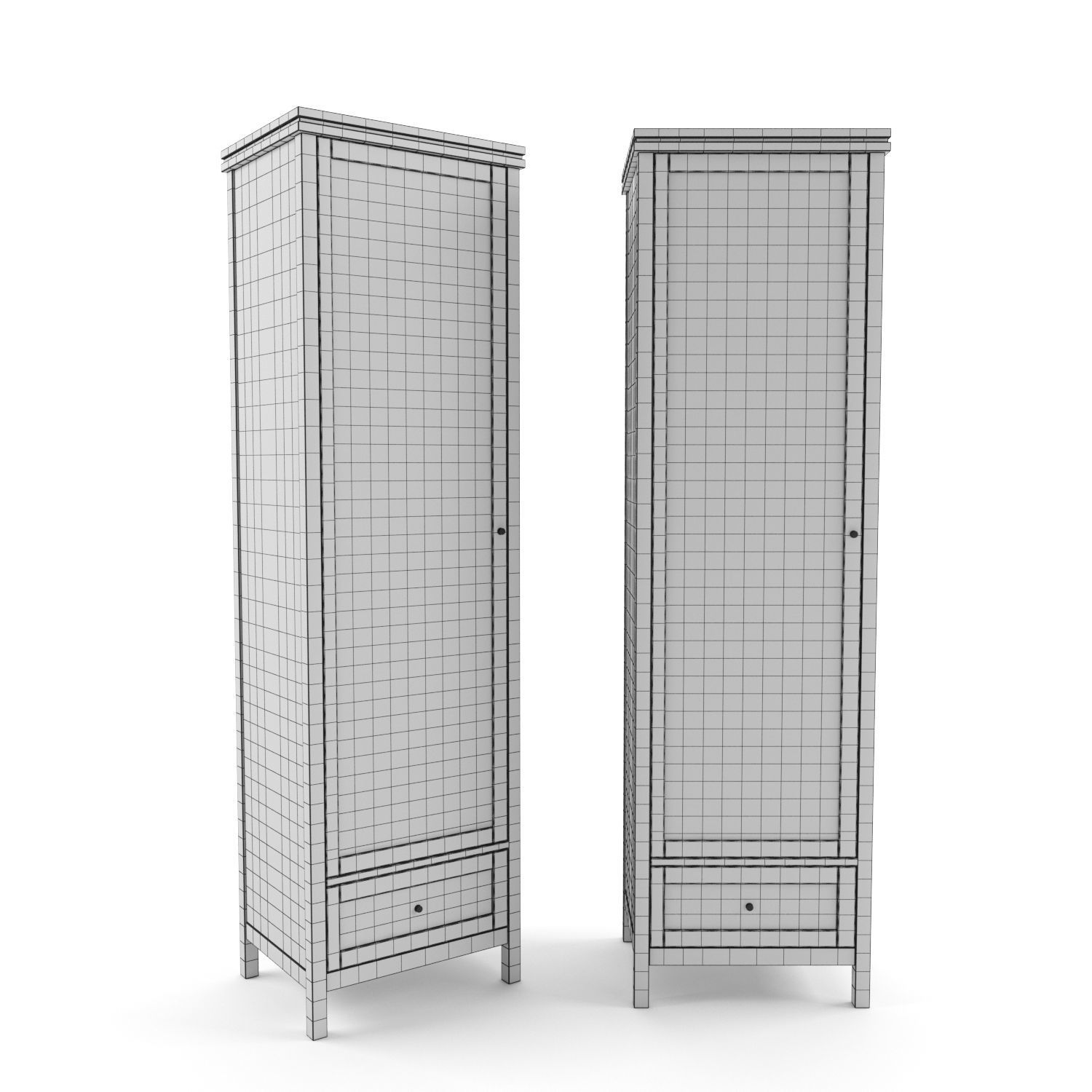 Gabin wardrobe in solid pine and rattan 3D model_1