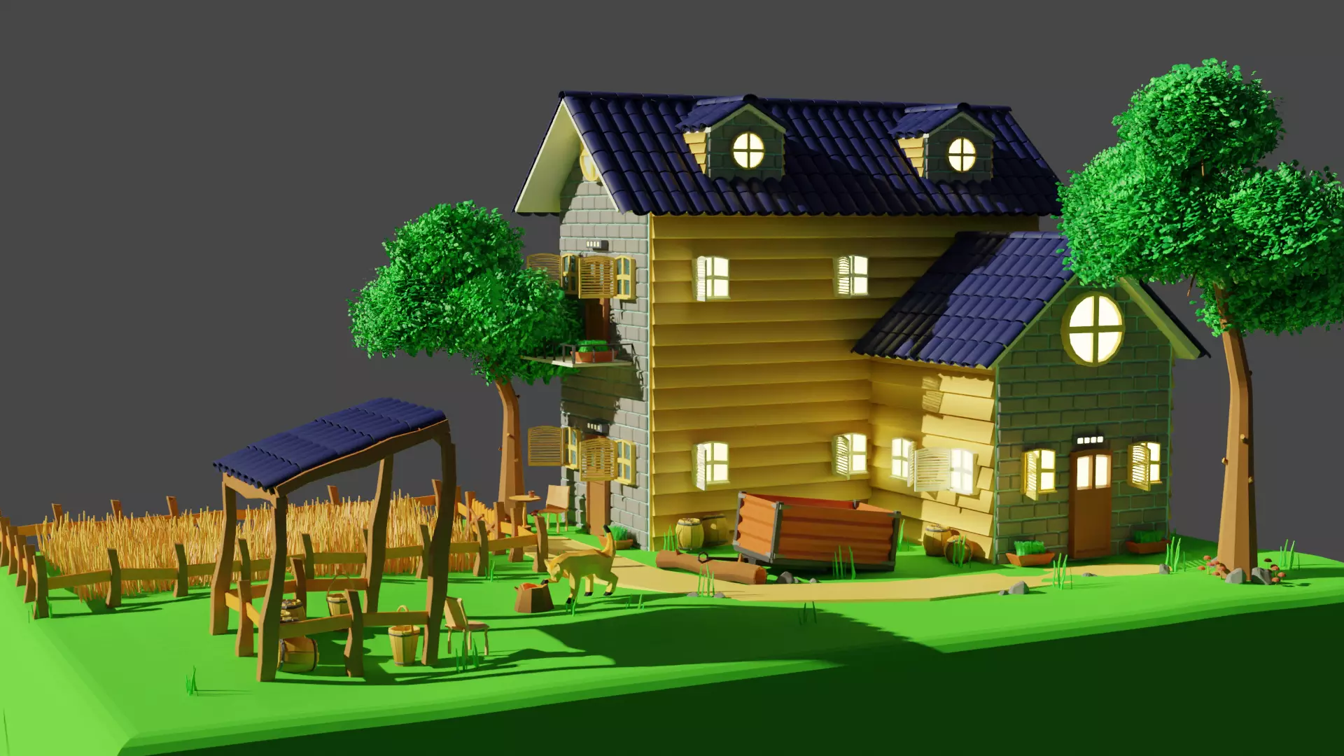 Farm Scene Free low-poly 3D model
