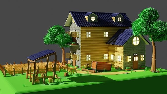 Farm Scene Free low-poly 3D model